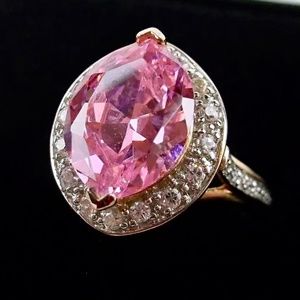 Sterling Silver 7ct Pink Tourmaline w CZ Stones Ring Sz 5.25